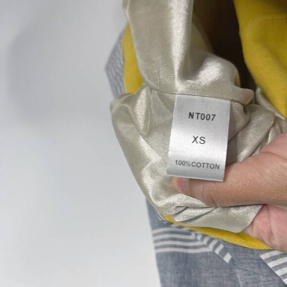 New THML XSmall XS Blue Yellow Striped Sleeveless Shift Dress Split VNeck Cotton - Picture 9 of 9